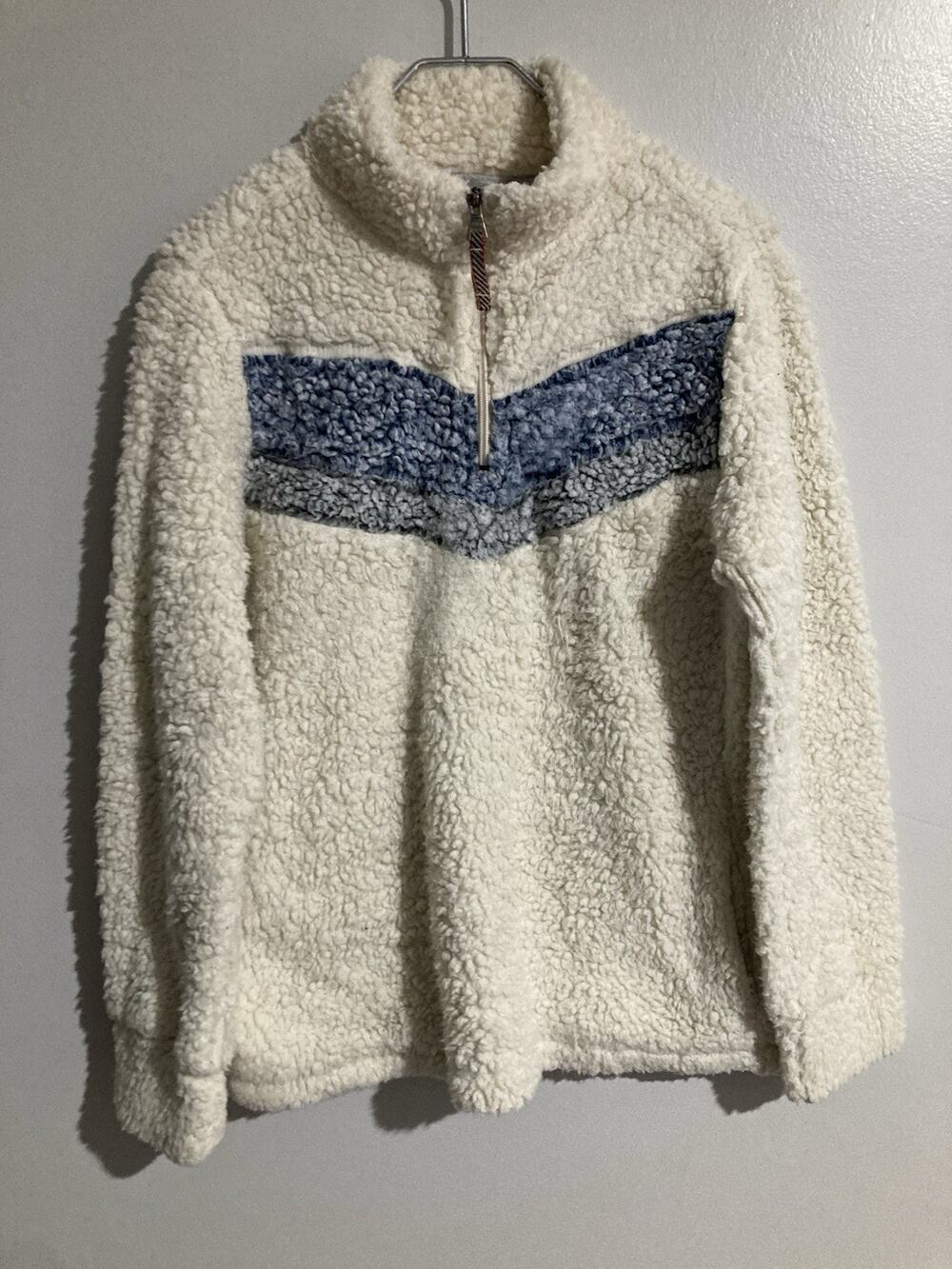 Weatherproof Vintage Fleece Pullover Womens M Cream Blue Chevron Cozy Sherpa